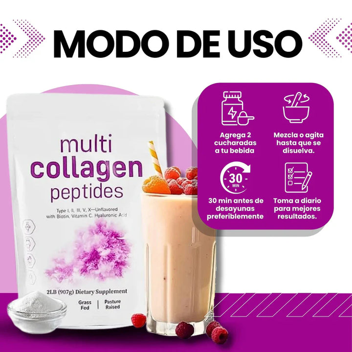 Colageno Peptidos para Dolores, Uñas, Piel y Cabello + Vitamina C + Acido Hialurico + Biotina x 1 Libra
